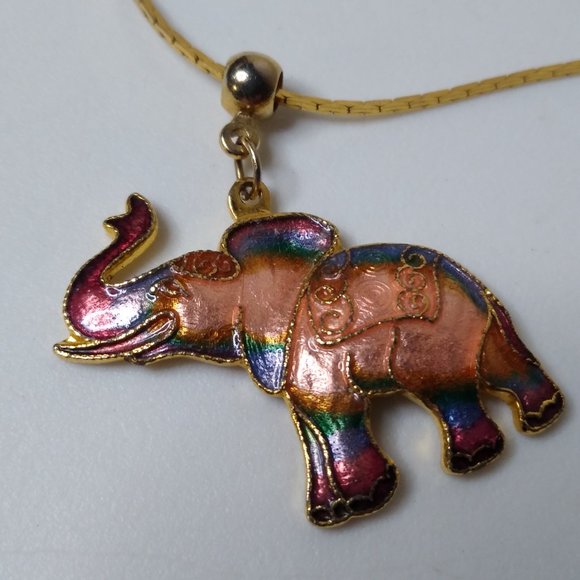 Pink And Blue Lucky Elephant Pendant Necklace 24 Inches - Picture 7 of 16